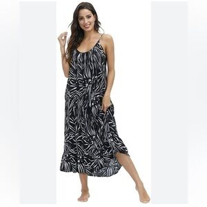 BUENOS NINOS NEW Women's Flowing Midi Dress Black and White Side Pockets  Size S
